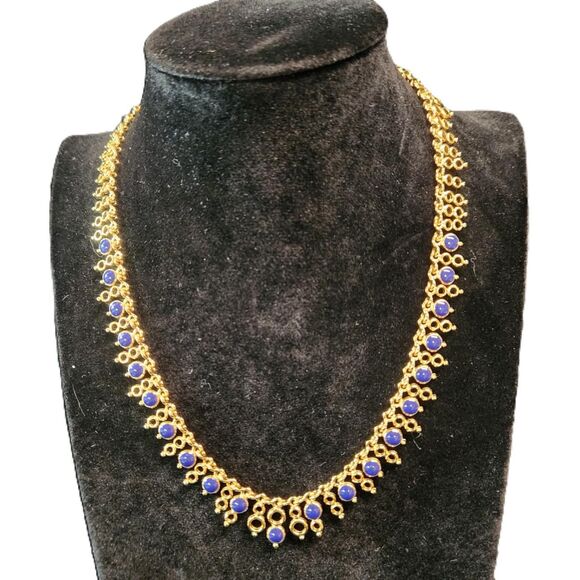 Reversible Blue Lapis Cubic Zirconia Necklace 17.5" Joan Rivers AB Jewelry VTG - Picture 1 of 13